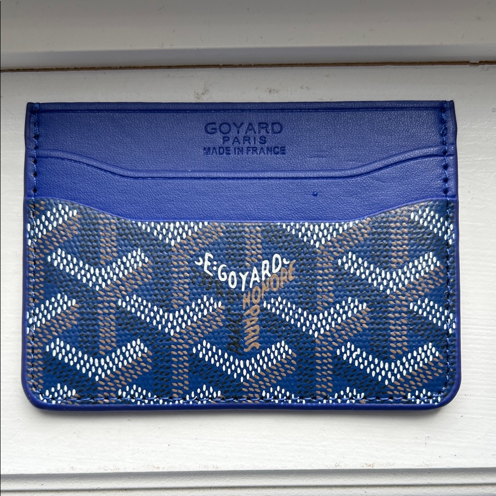 Navy and Brown Card Holder with Blue Leather Trim